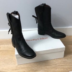SeeByChloe mid calf leather lace up boots 35.5